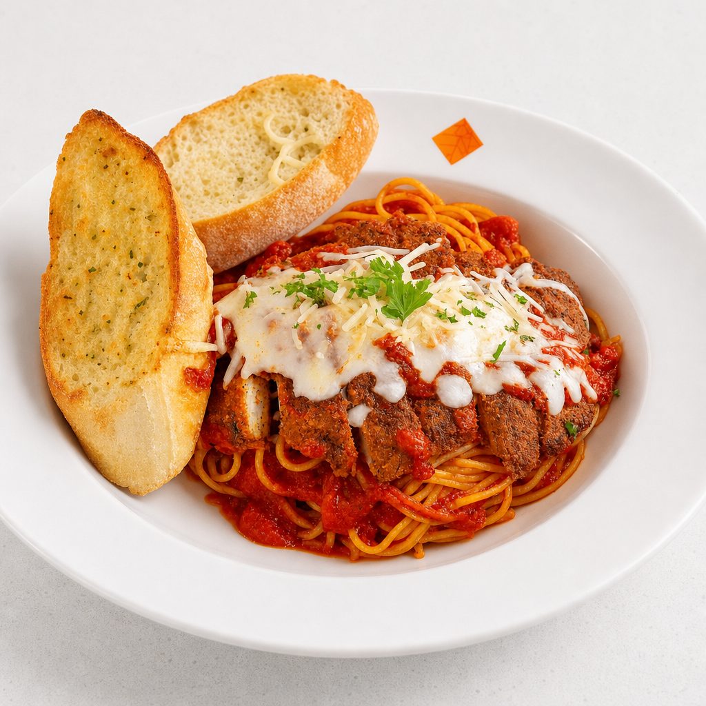 Chicken breast parmigiana.