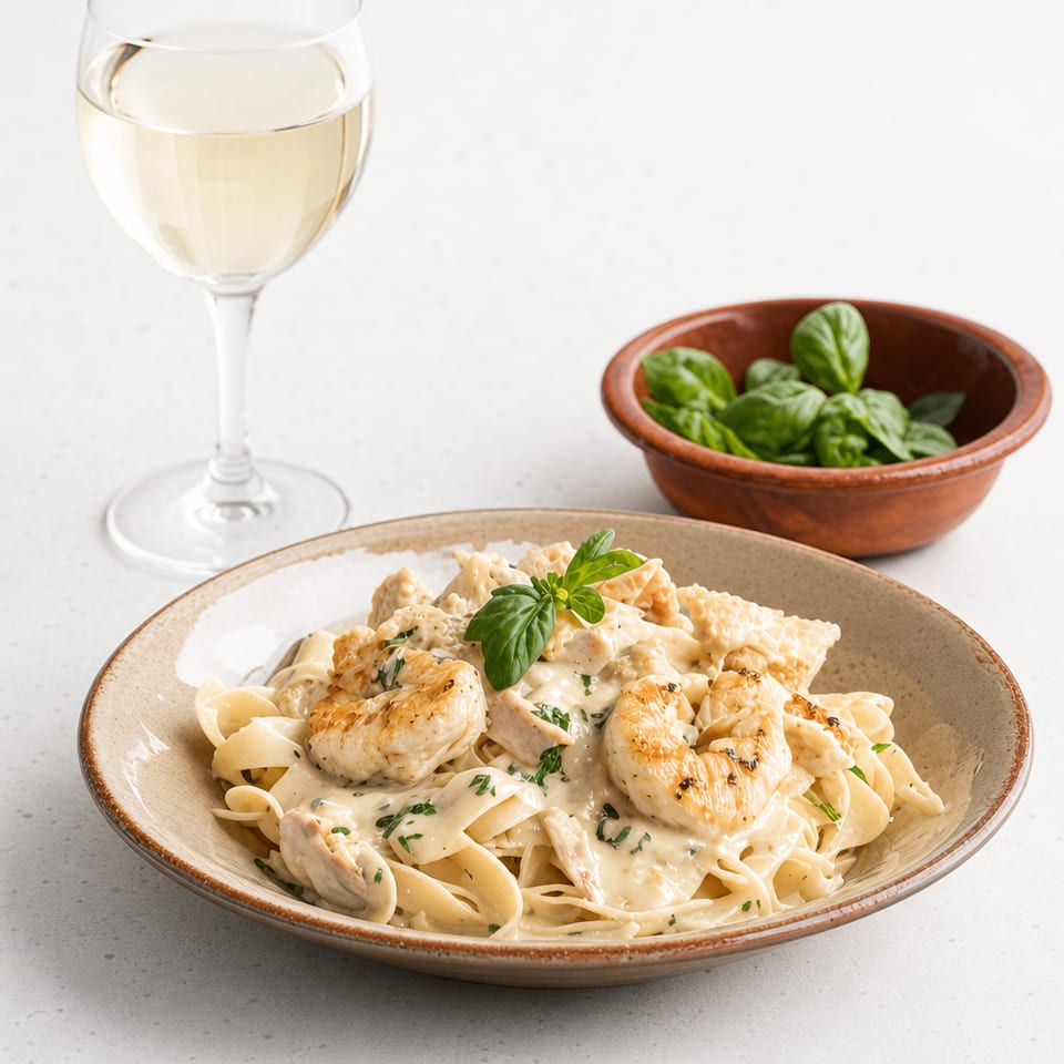 Shrimp alfredo pasta.