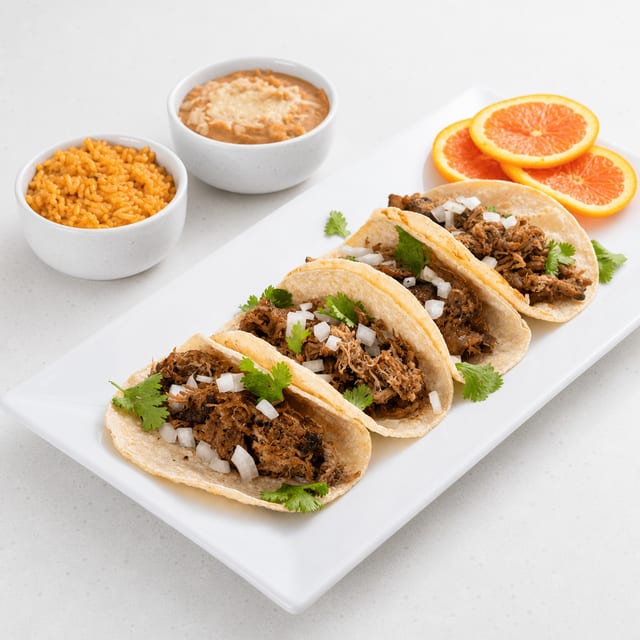 Pork carnitas taco plate.