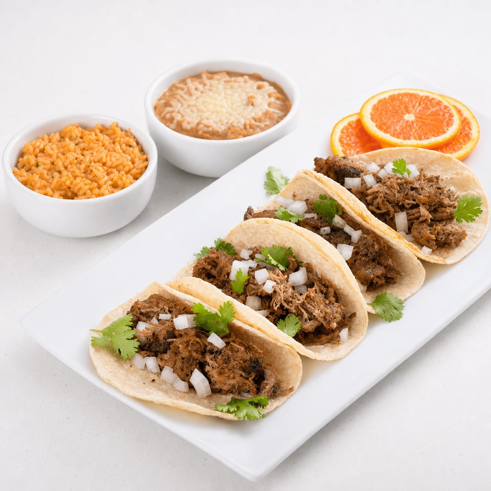 Pork carnitas taco plate.