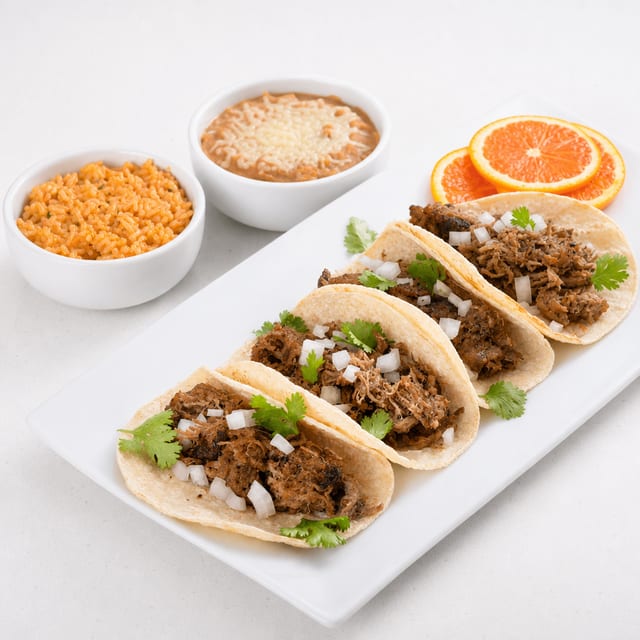 Pork carnitas taco plate.