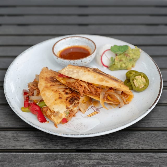 Hot stone vegetable quesadilla.