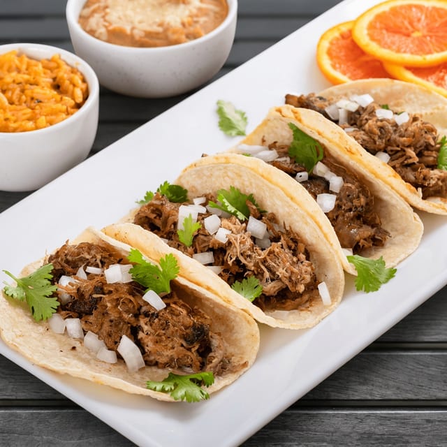 Pork carnitas taco plate.